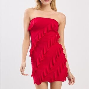 Chic Strapless Ruffle Mini Dress in Red